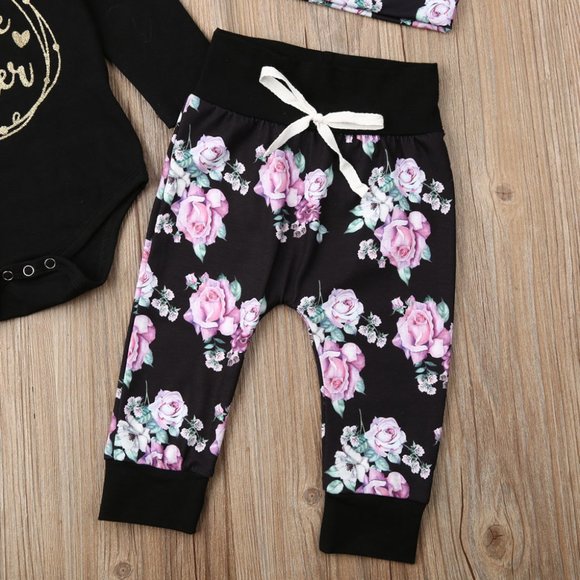 NEW Infant Girls Black Floral Little Sister 4 Pc Outfit - Picture 6 of 7
